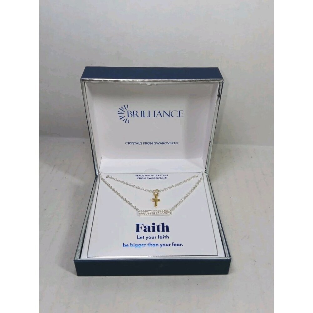 Brilliance Faith Cross Pendant Necklace Swarovski Crystal Silver Plate NIB